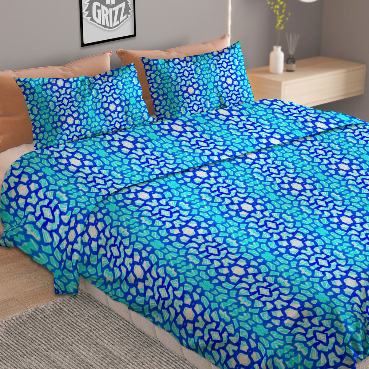 Giraffe Turquoise Print Pattern Duvet Cover Bedding Set