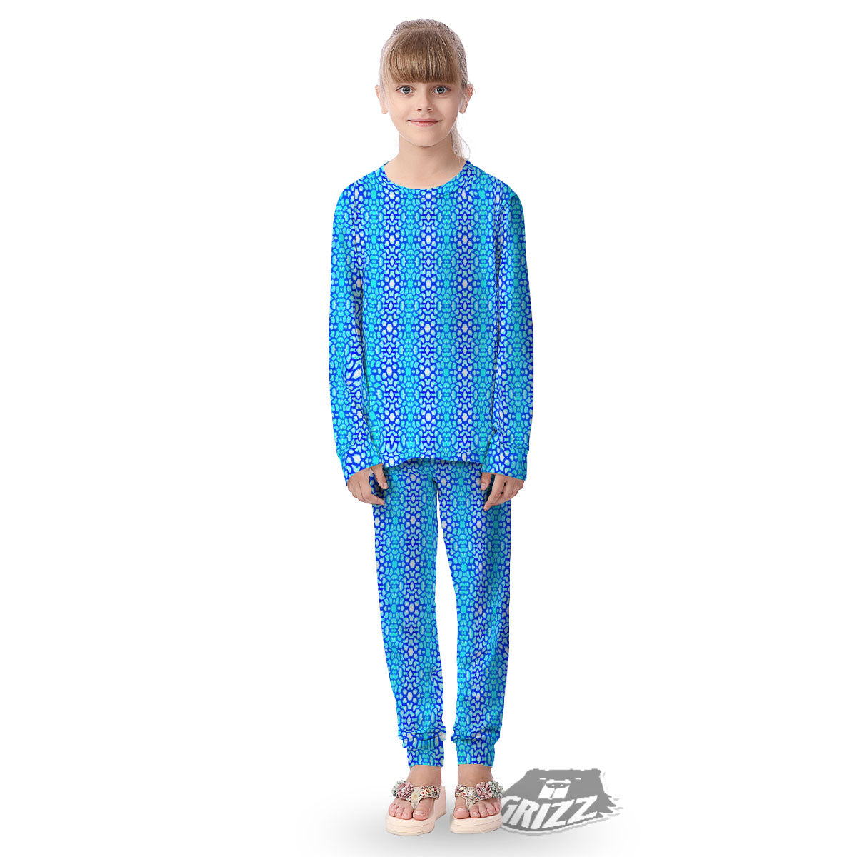 Giraffe Turquoise Print Pattern Kid's Pajamas-grizzshop