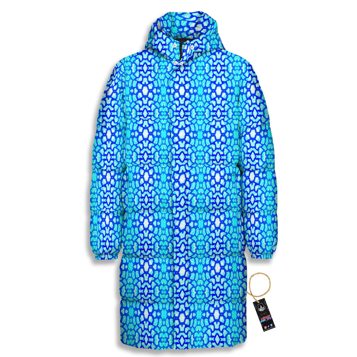 Giraffe Turquoise Print Pattern Long Down Jacket-grizzshop