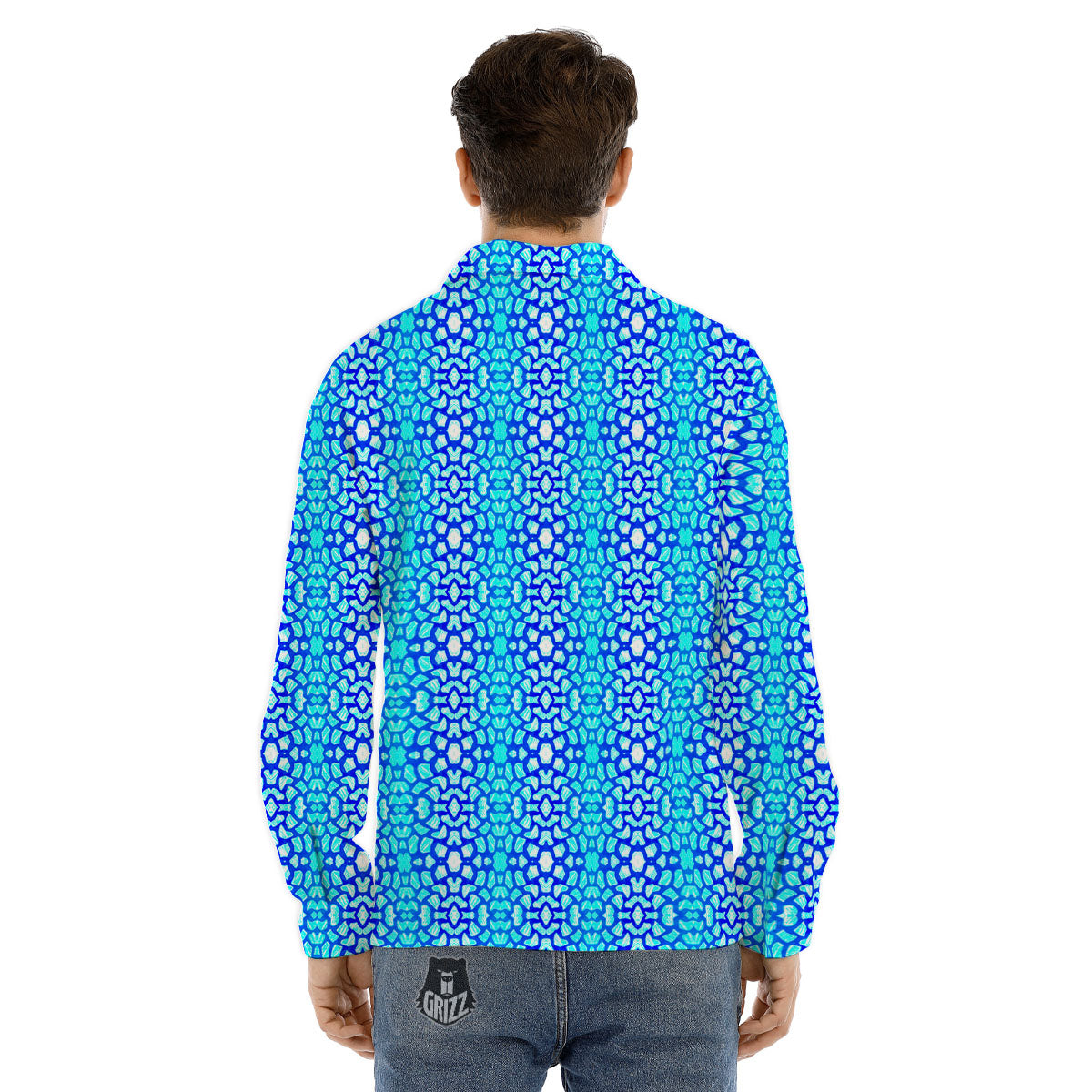 Giraffe Turquoise Print Pattern Men's Dress Shirts-grizzshop