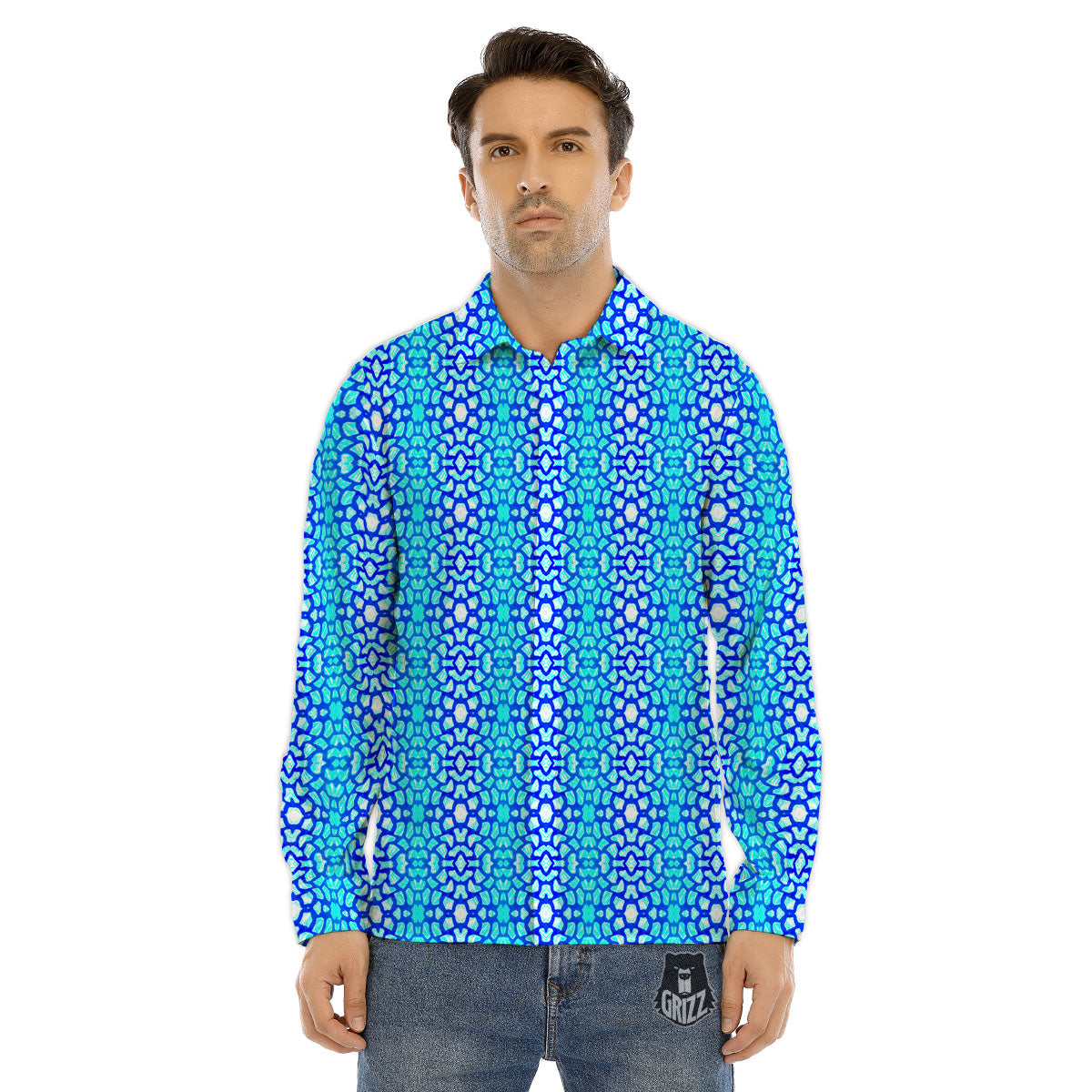 Giraffe Turquoise Print Pattern Men's Dress Shirts-grizzshop