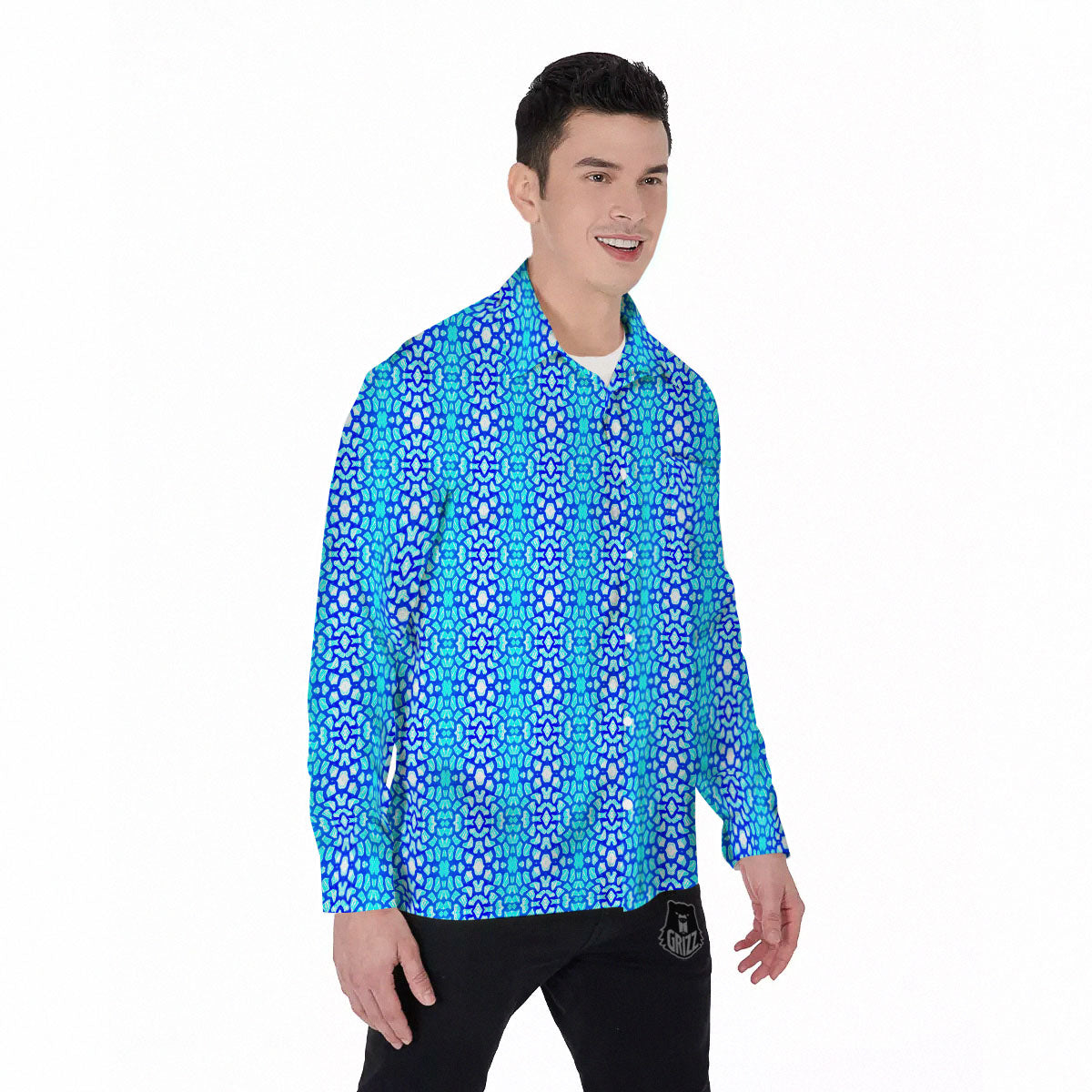 Giraffe Turquoise Print Pattern Men's Long Sleeve Shirts-grizzshop