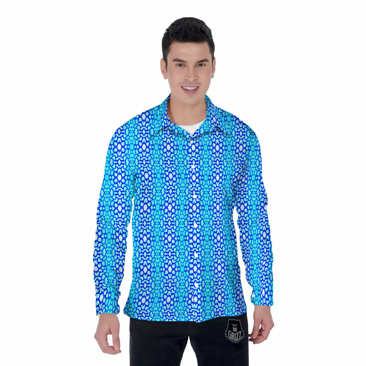 Giraffe Turquoise Print Pattern Men's Long Sleeve Shirts-grizzshop