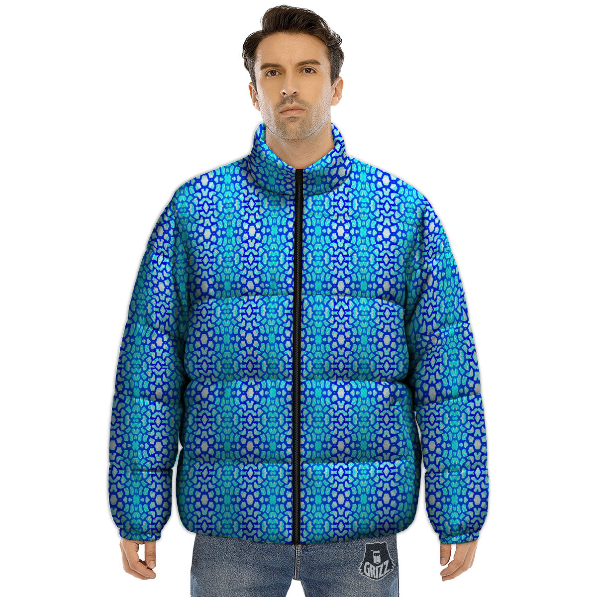 Giraffe Turquoise Print Pattern Puffer Jacket-grizzshop