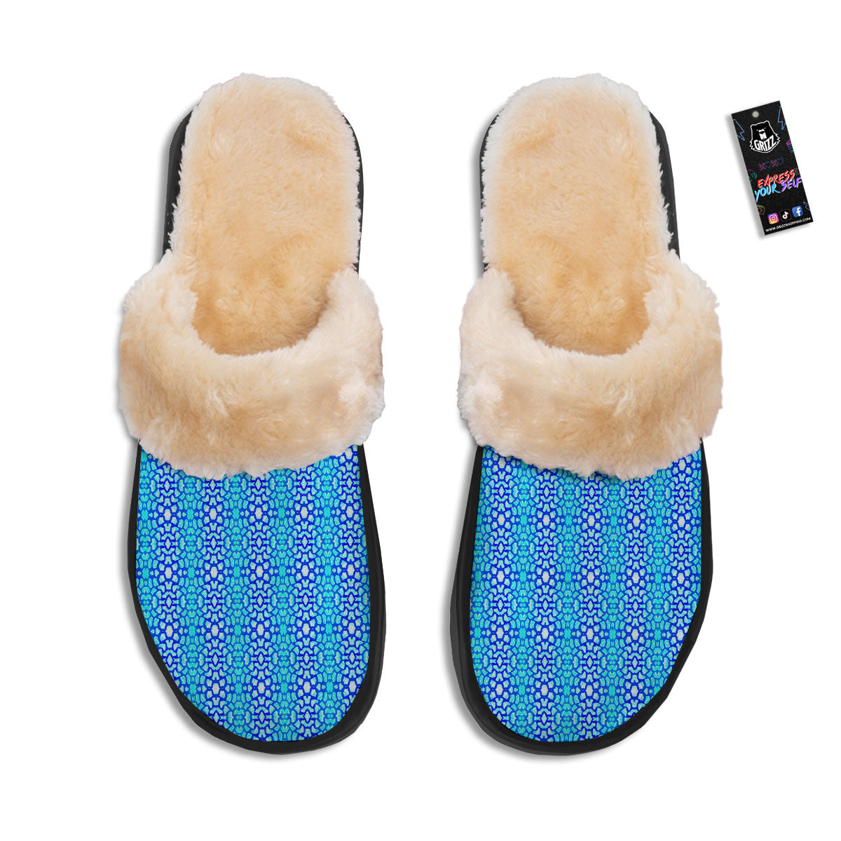 Giraffe Turquoise Print Pattern Slippers-grizzshop