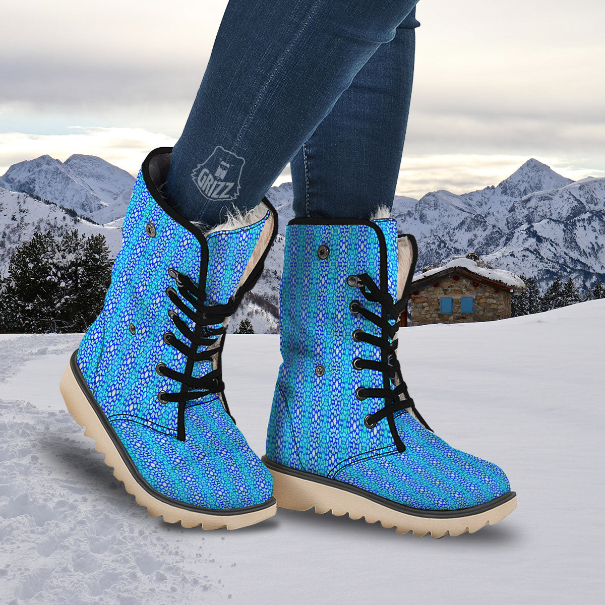 Giraffe Turquoise Print Pattern Snow Boots-grizzshop