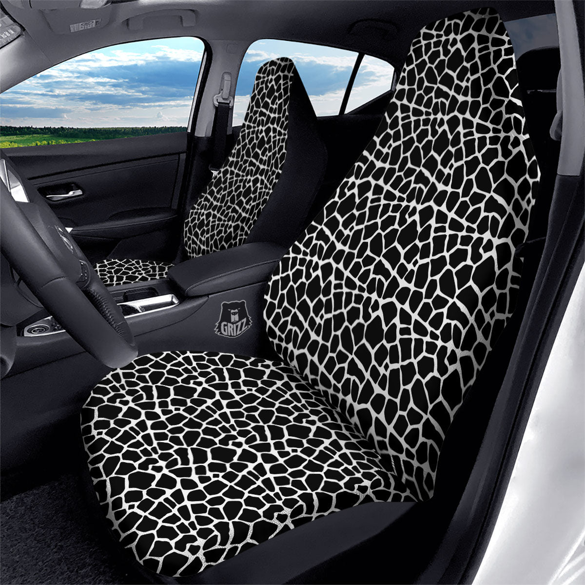 Giraffe White And Black Print Pattern Car Seat Covers-grizzshop