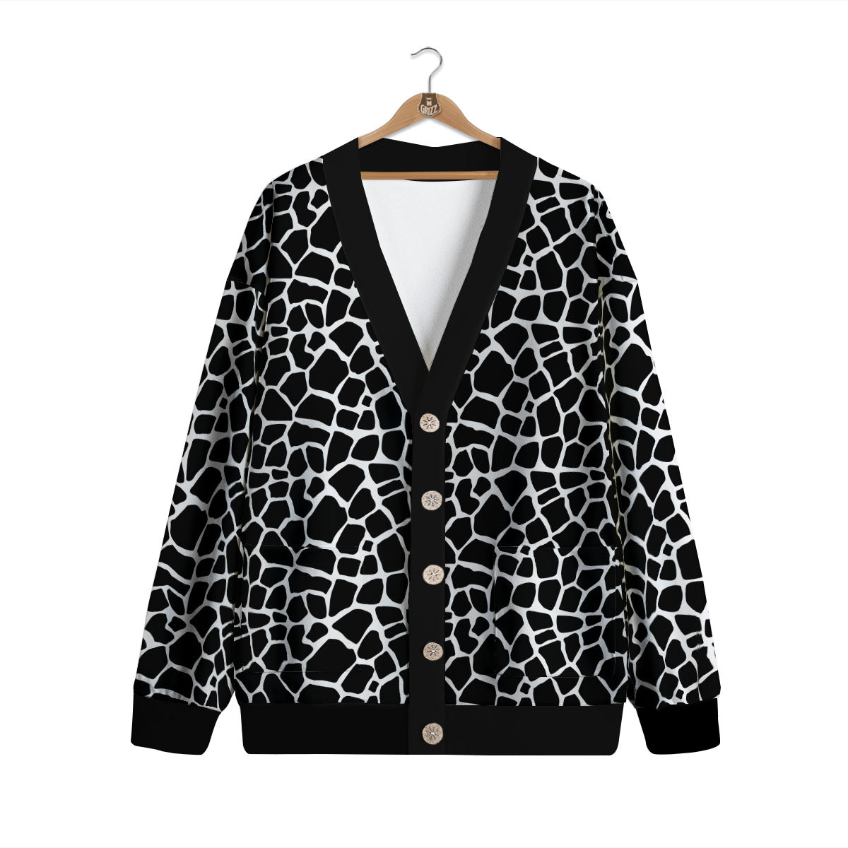Giraffe White And Black Print Pattern Cardigan-grizzshop