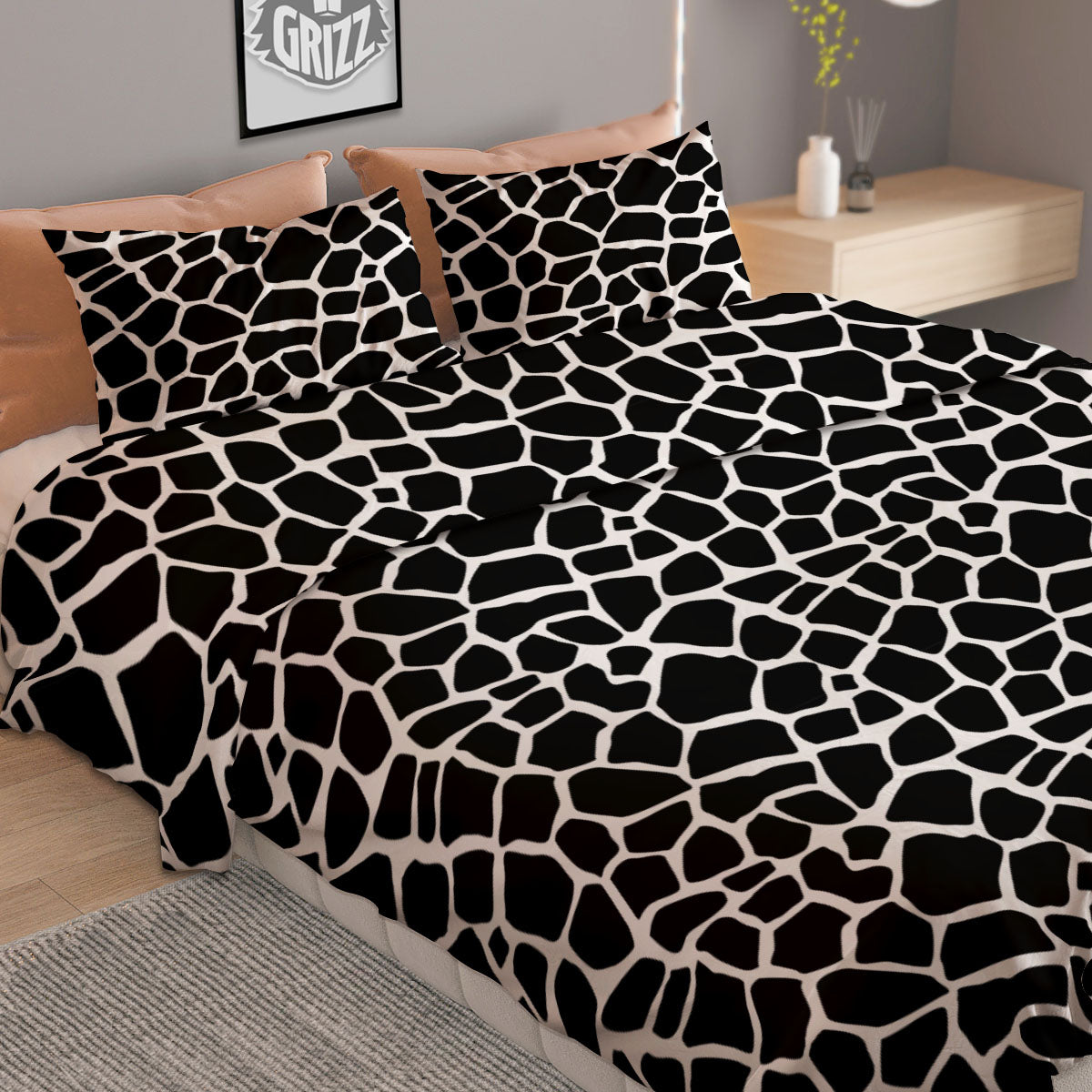 Giraffe White And Black Print Pattern Duvet Cover Bedding Set