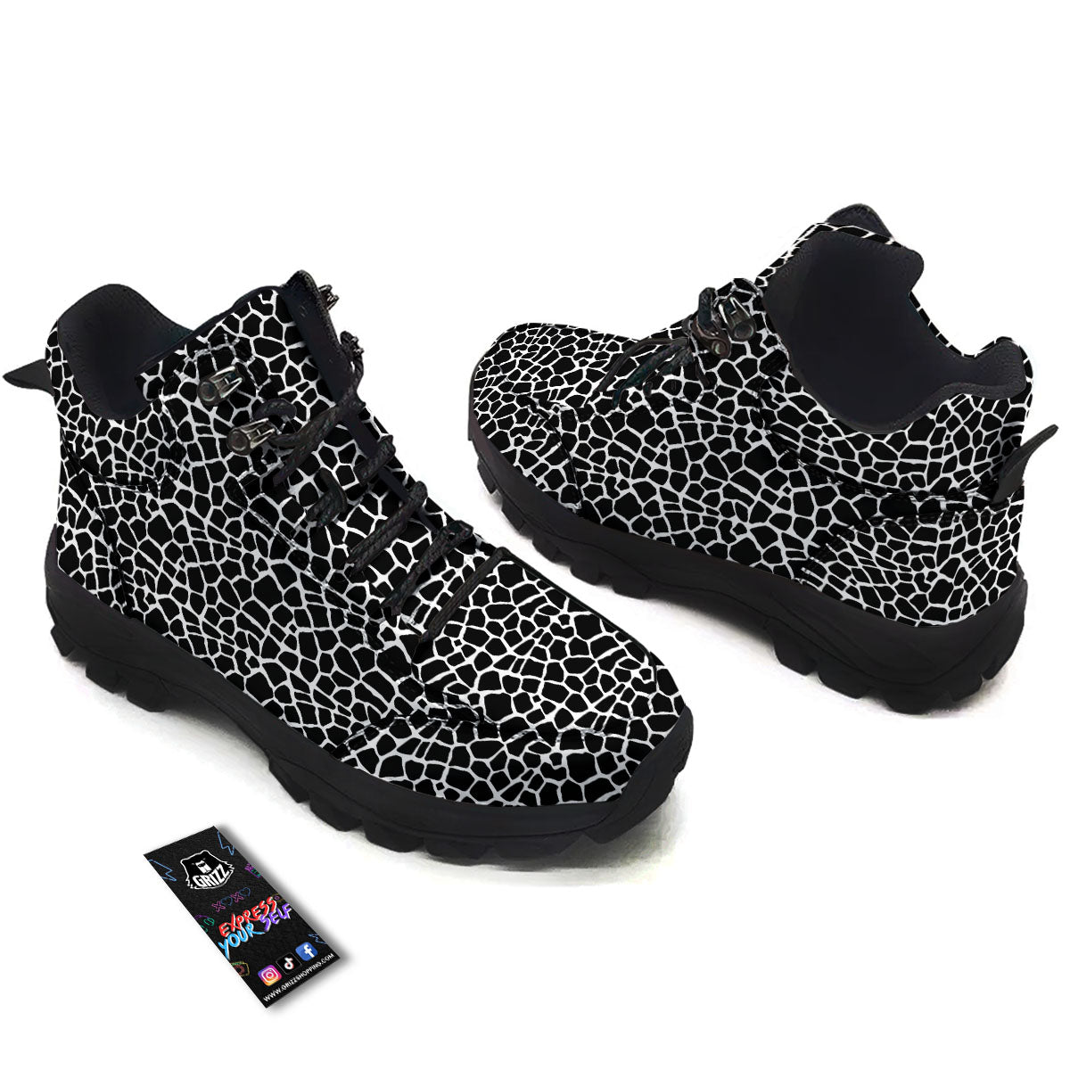 Giraffe White And Black Print Pattern Hiking Shoes-grizzshop