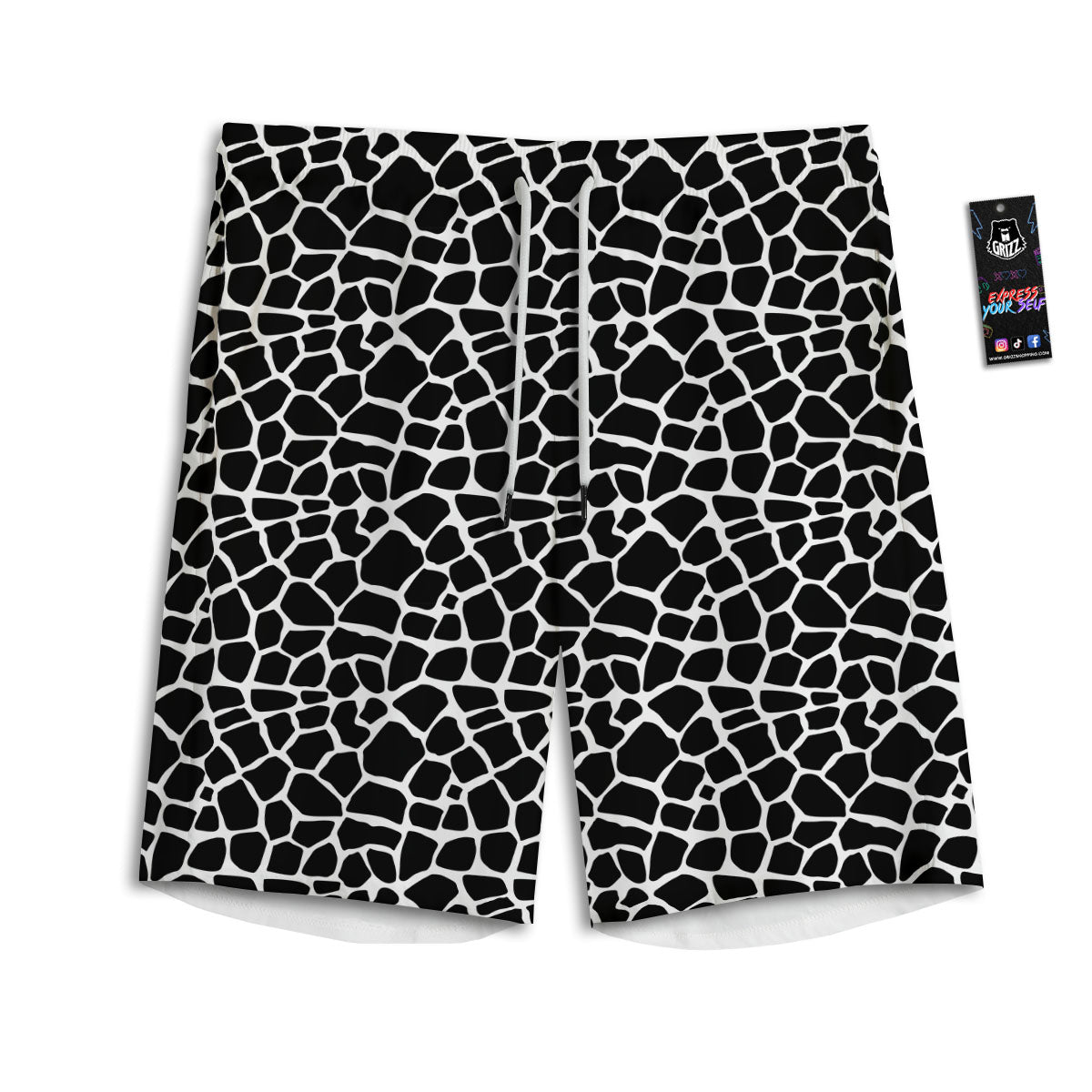 Giraffe White And Black Print Pattern Men's Athletic Shorts