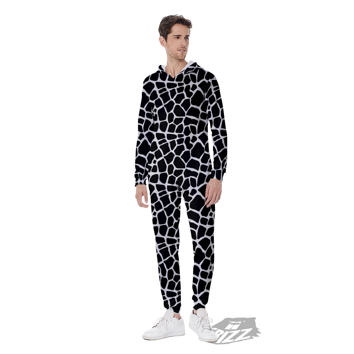 Giraffe White And Black Print Pattern Men's Jumpsuit-grizzshop