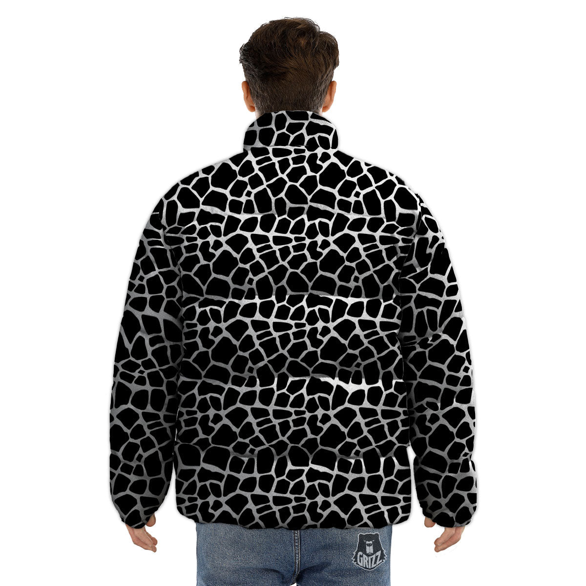 Giraffe White And Black Print Pattern Puffer Jacket-grizzshop