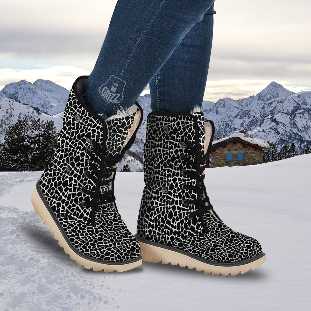 Giraffe White And Black Print Pattern Snow Boots-grizzshop