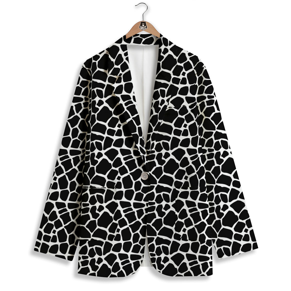 Giraffe White And Black Print Pattern Women's Blazer-grizzshop