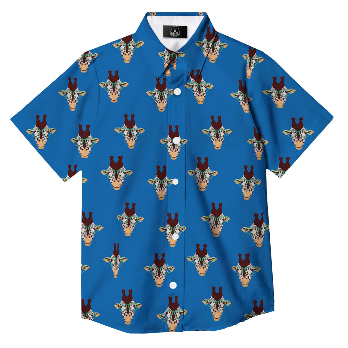 Giraffe With Glasses Print Pattern Button Up Shirt-grizzshop