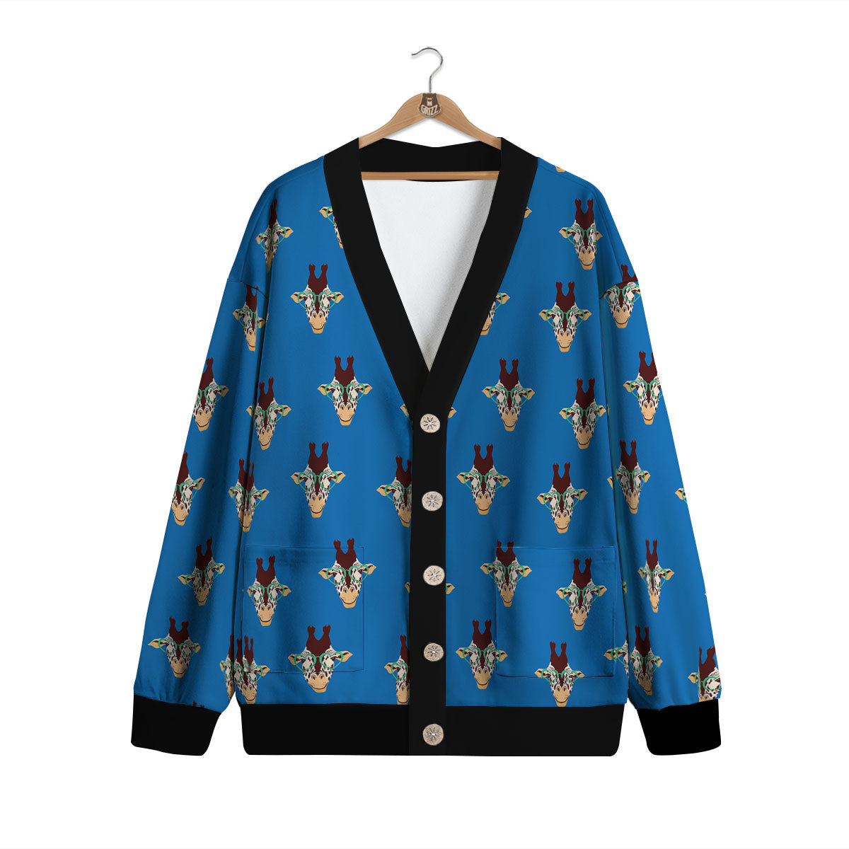 Giraffe With Glasses Print Pattern Cardigan-grizzshop