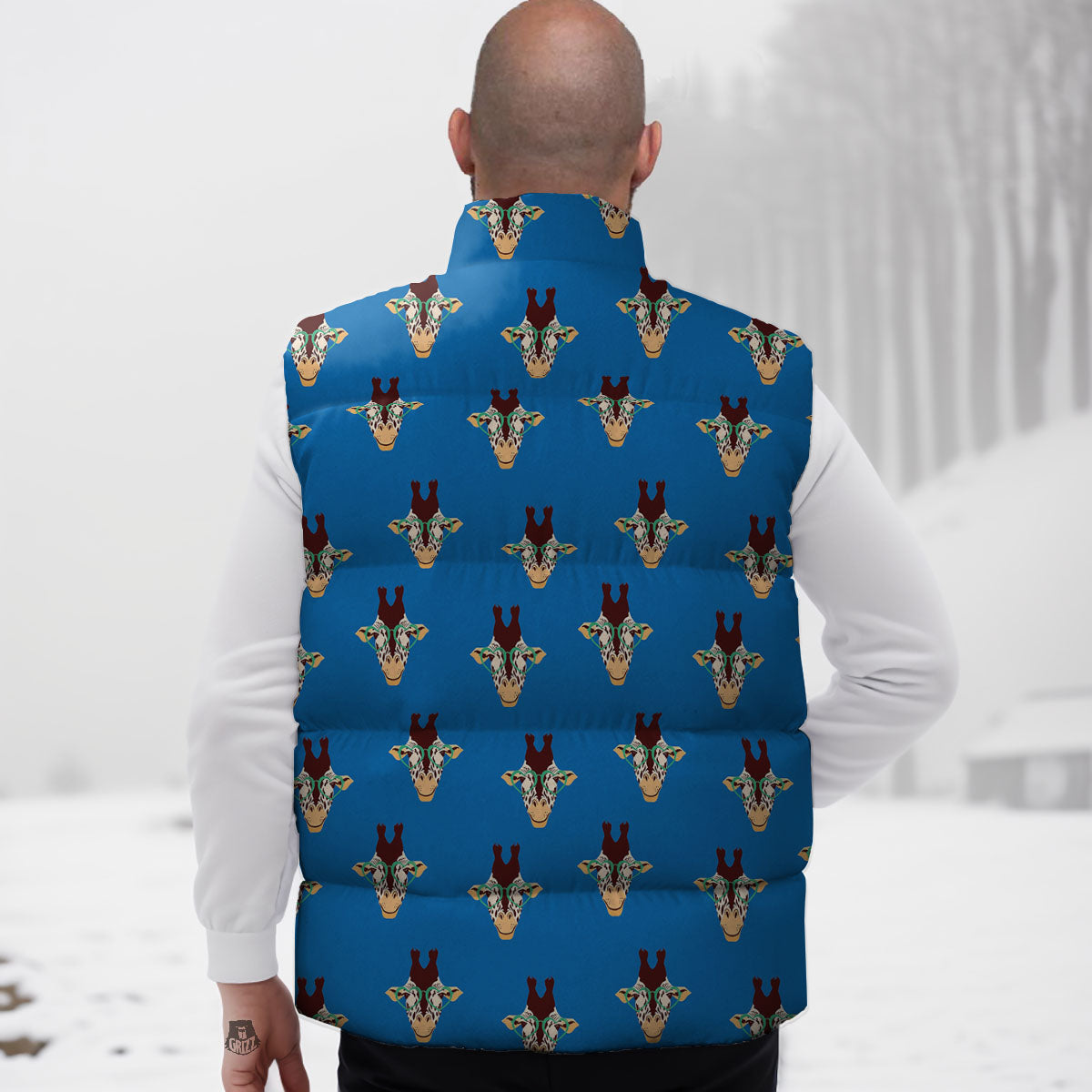 Giraffe With Glasses Print Pattern Down Vest