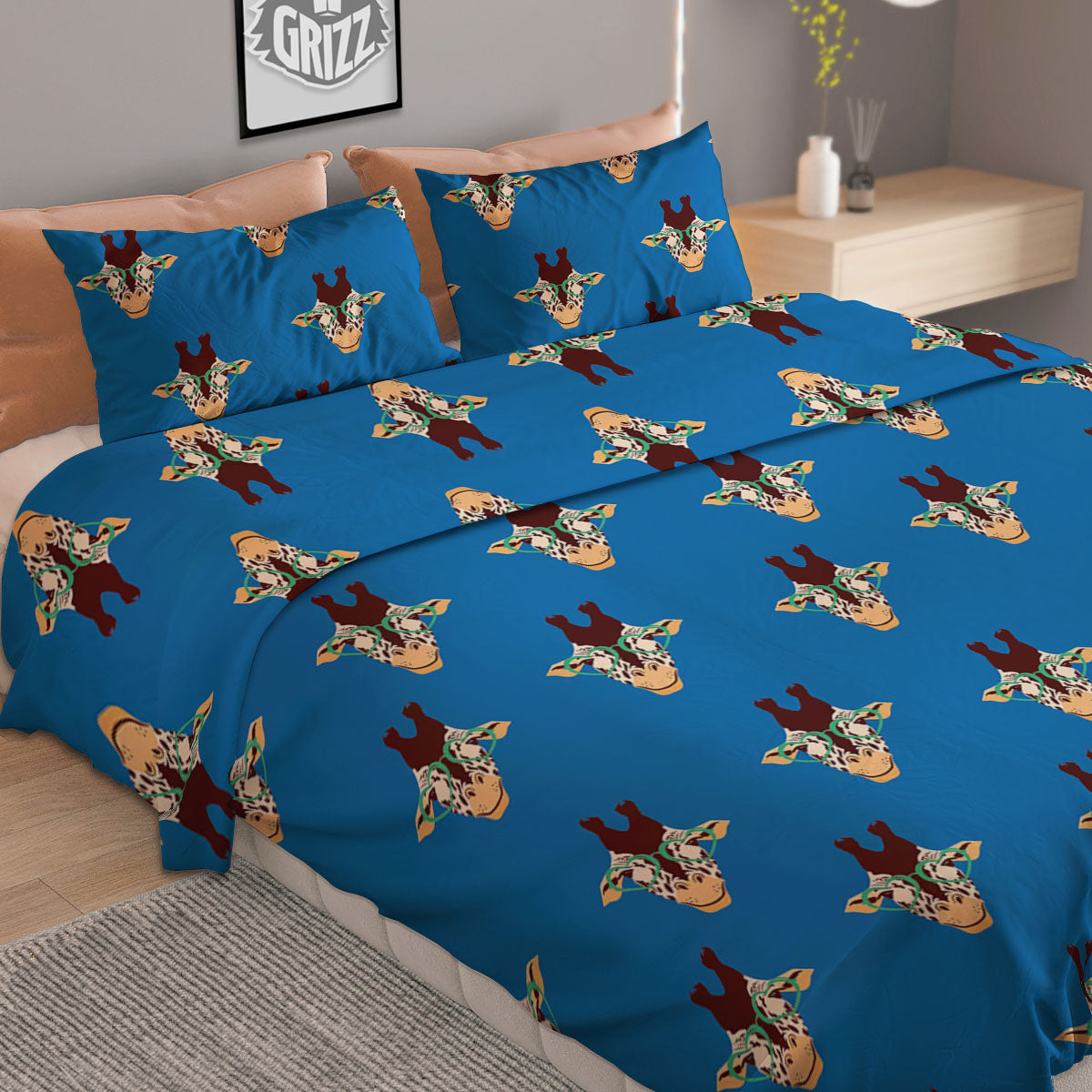 Giraffe With Glasses Print Pattern Duvet Cover Bedding Set