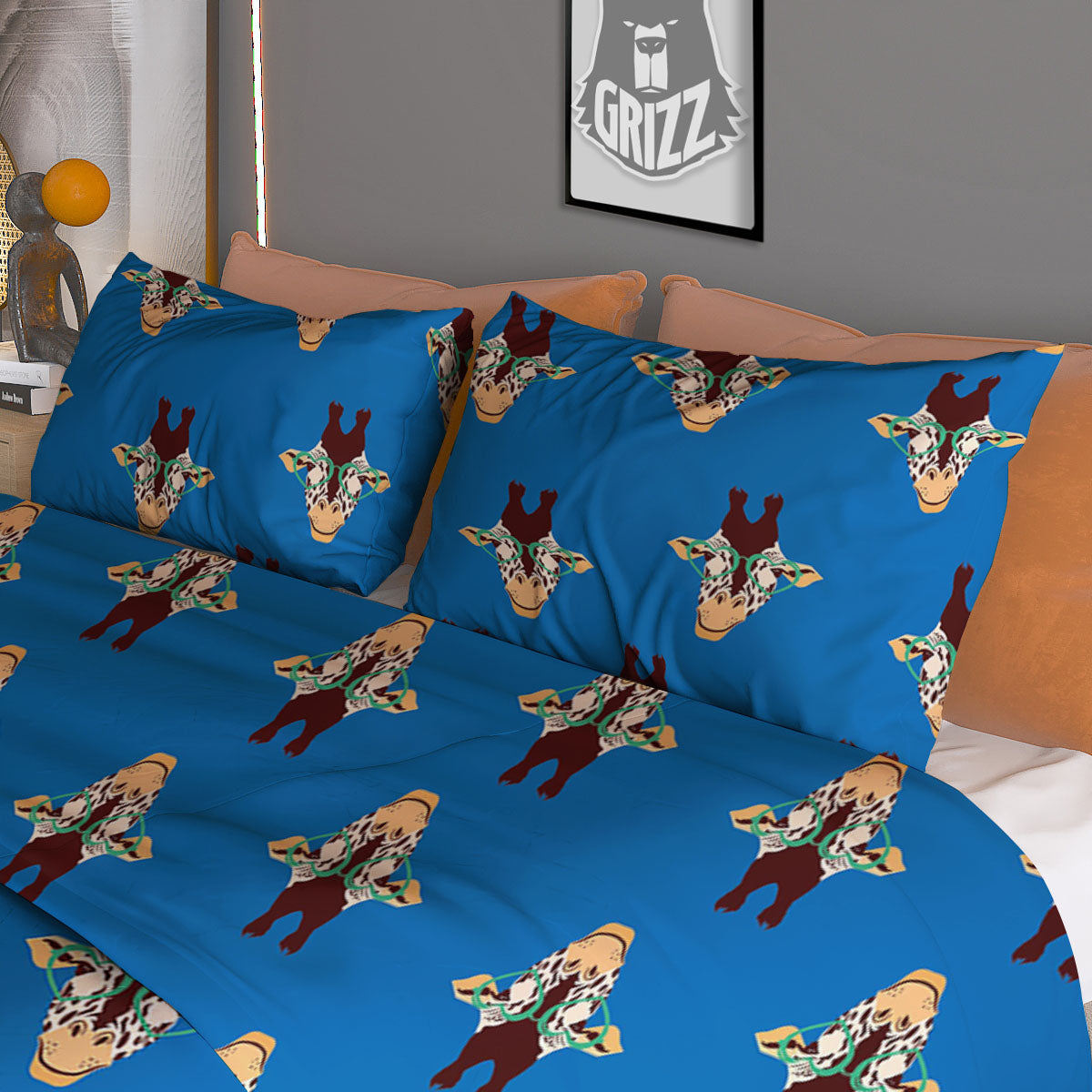 Giraffe With Glasses Print Pattern Duvet Cover Bedding Set