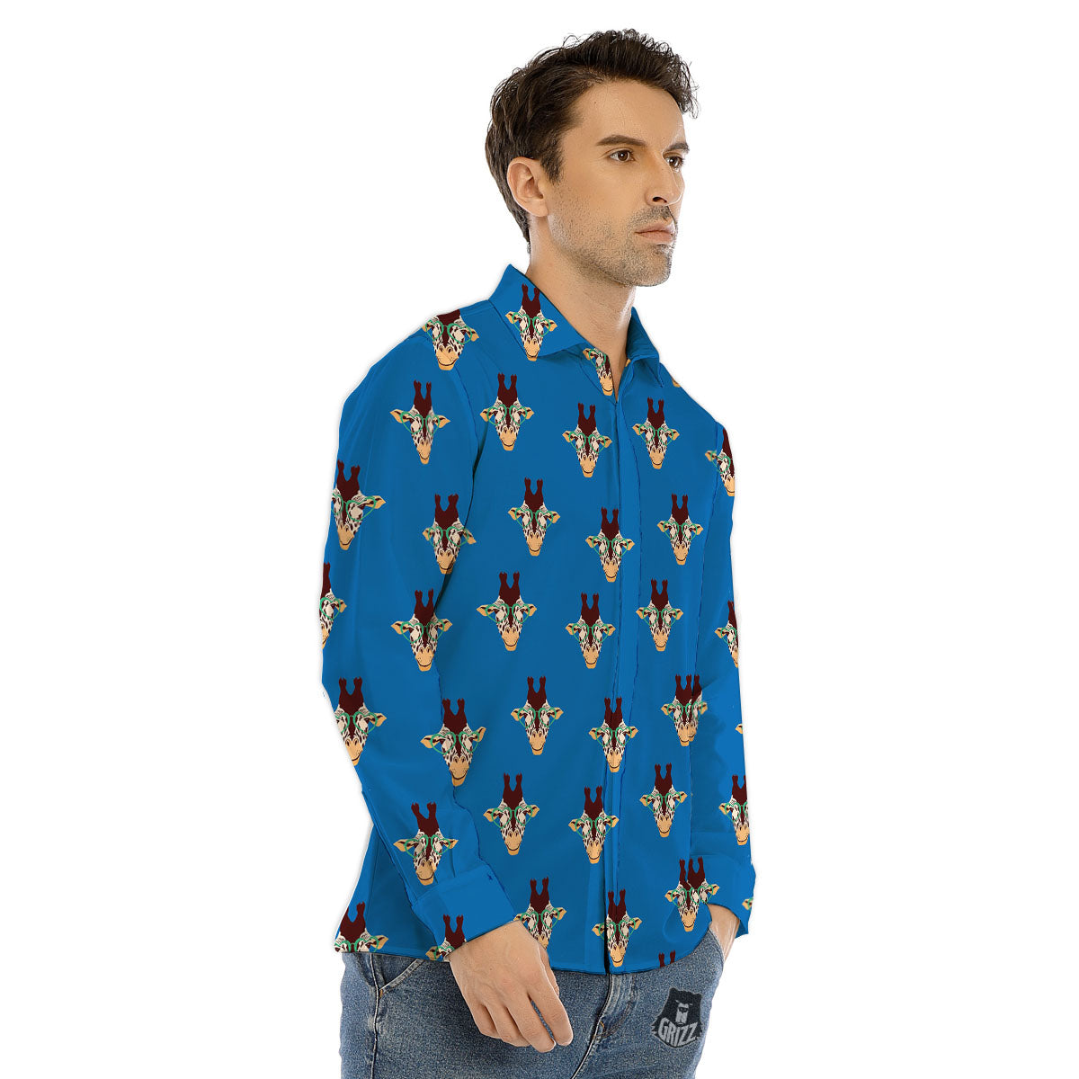 Giraffe With Glasses Print Pattern Men's Dress Shirts-grizzshop