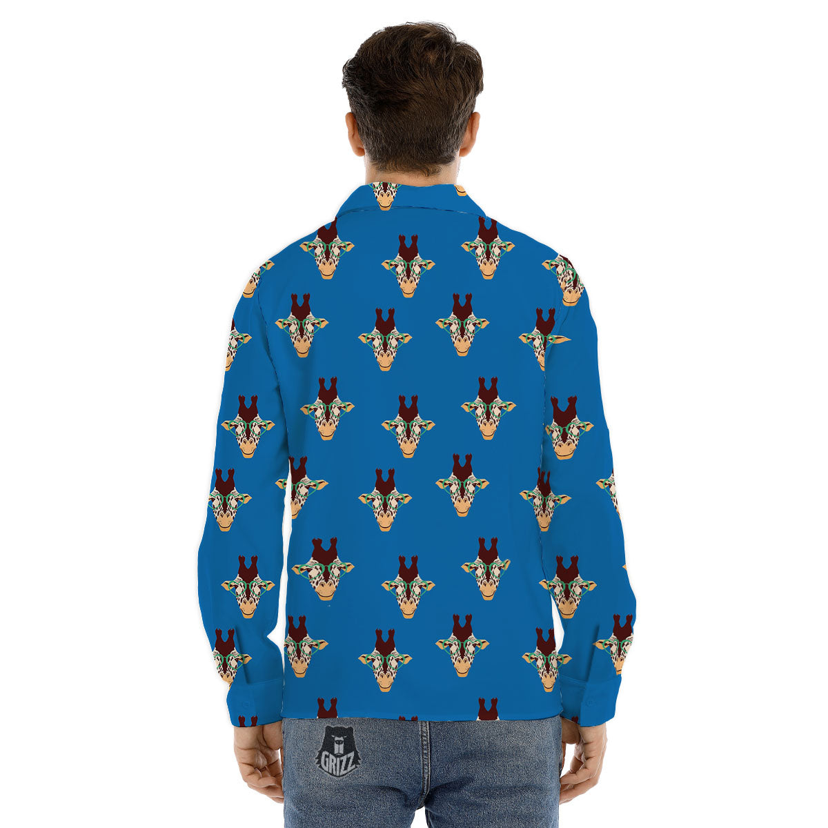 Giraffe With Glasses Print Pattern Men's Dress Shirts-grizzshop