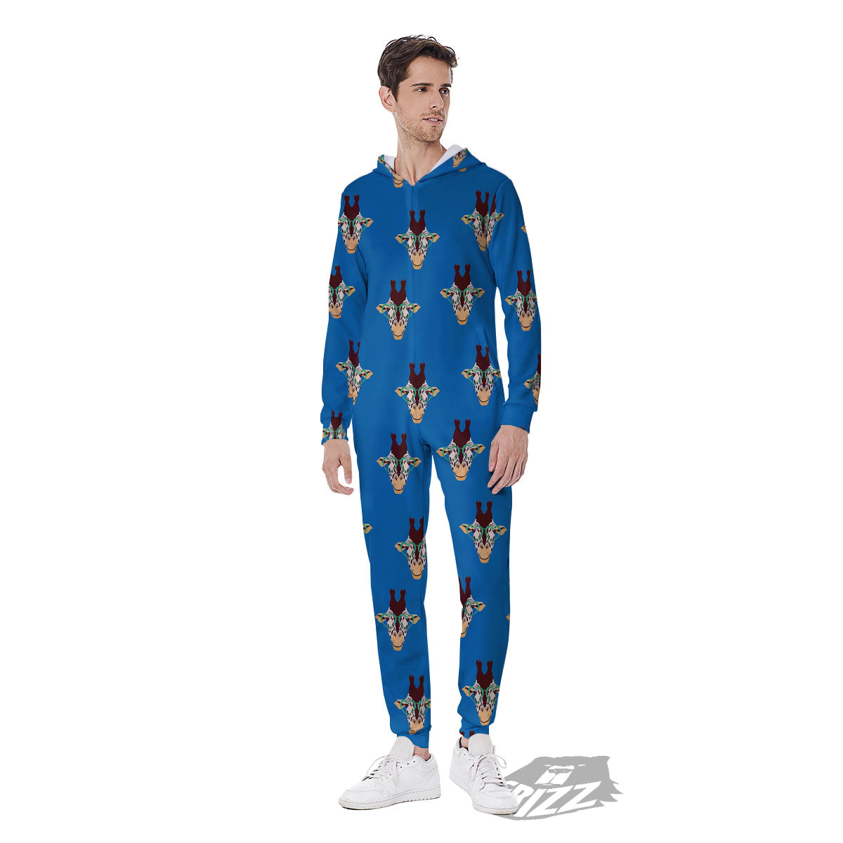 Giraffe With Glasses Print Pattern Men's Jumpsuit-grizzshop