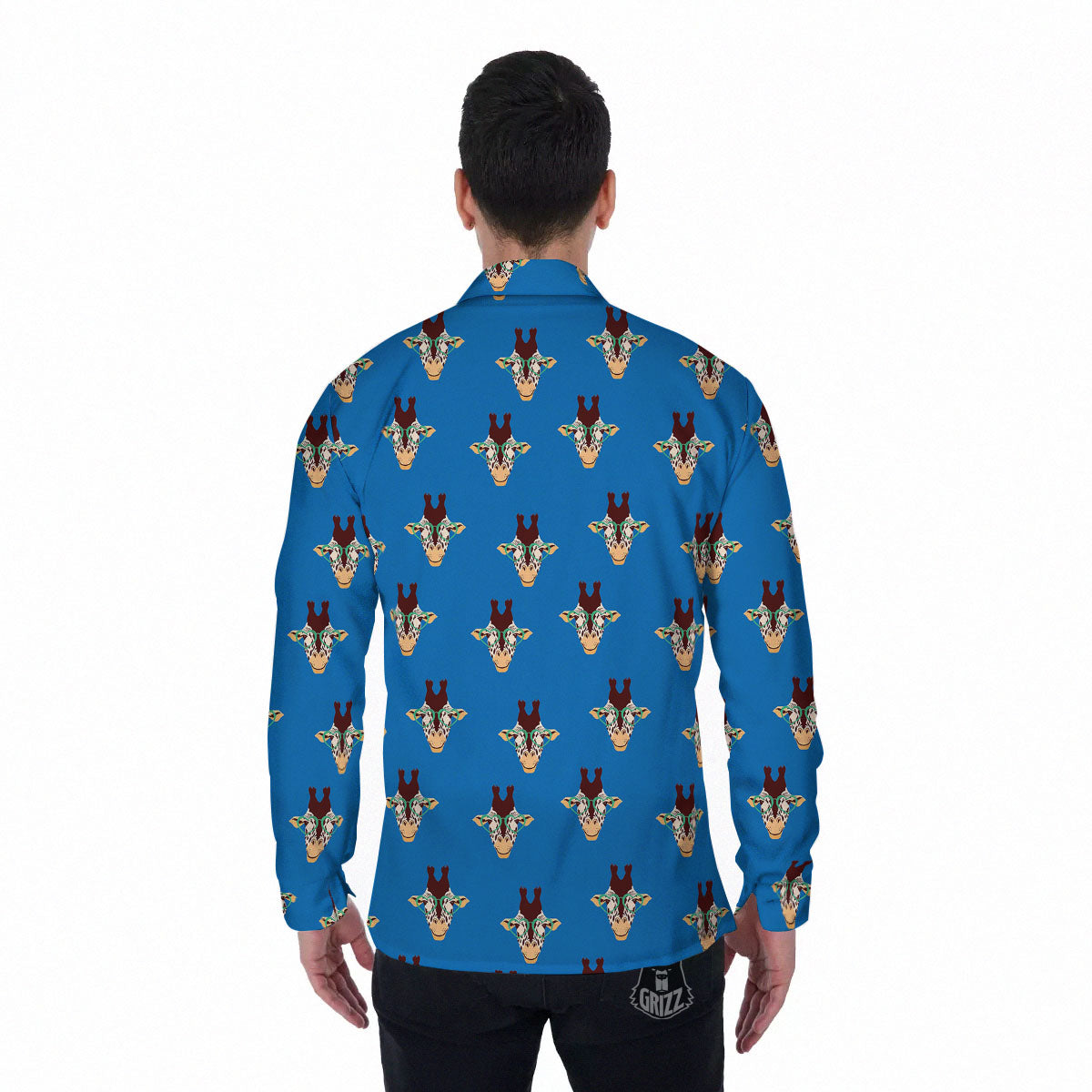 Giraffe With Glasses Print Pattern Men's Long Sleeve Shirts-grizzshop