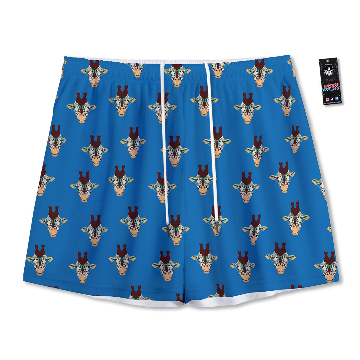 Giraffe With Glasses Print Pattern Mesh Shorts