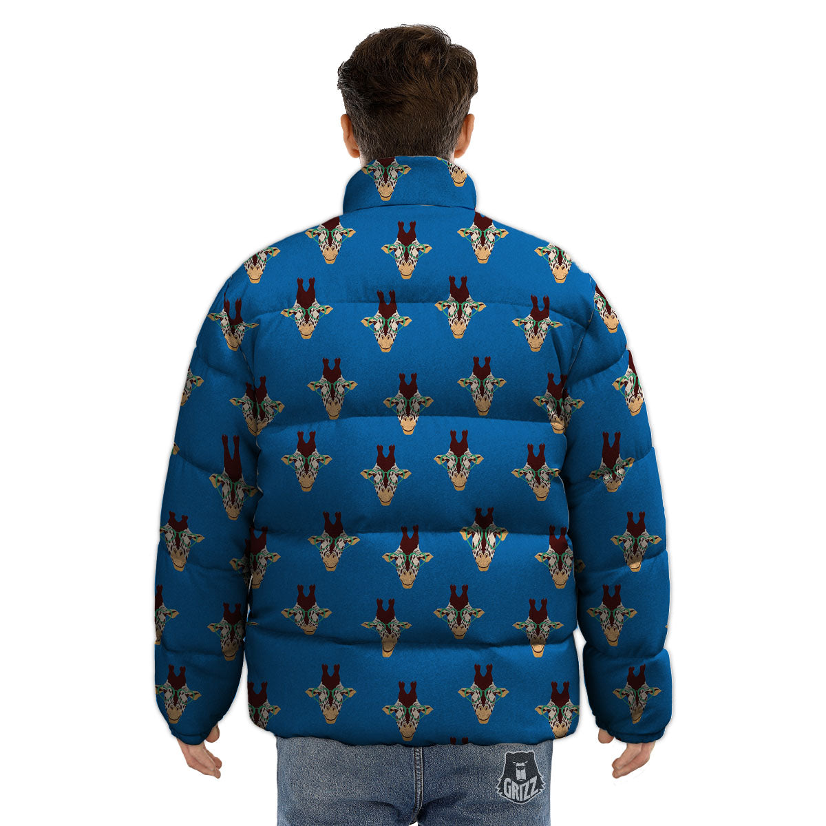 Giraffe With Glasses Print Pattern Puffer Jacket-grizzshop