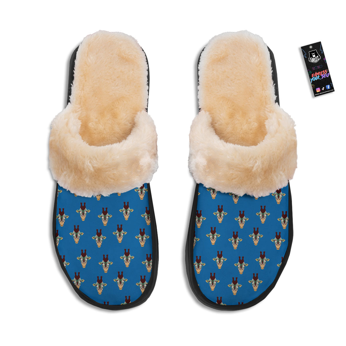 Giraffe With Glasses Print Pattern Slippers-grizzshop