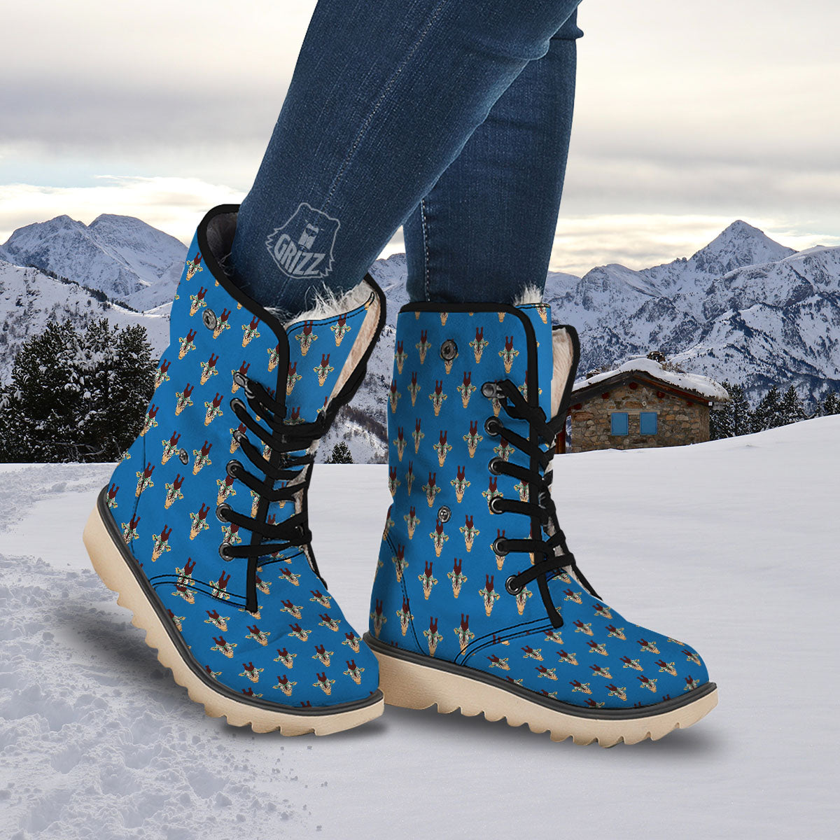 Giraffe With Glasses Print Pattern Snow Boots-grizzshop