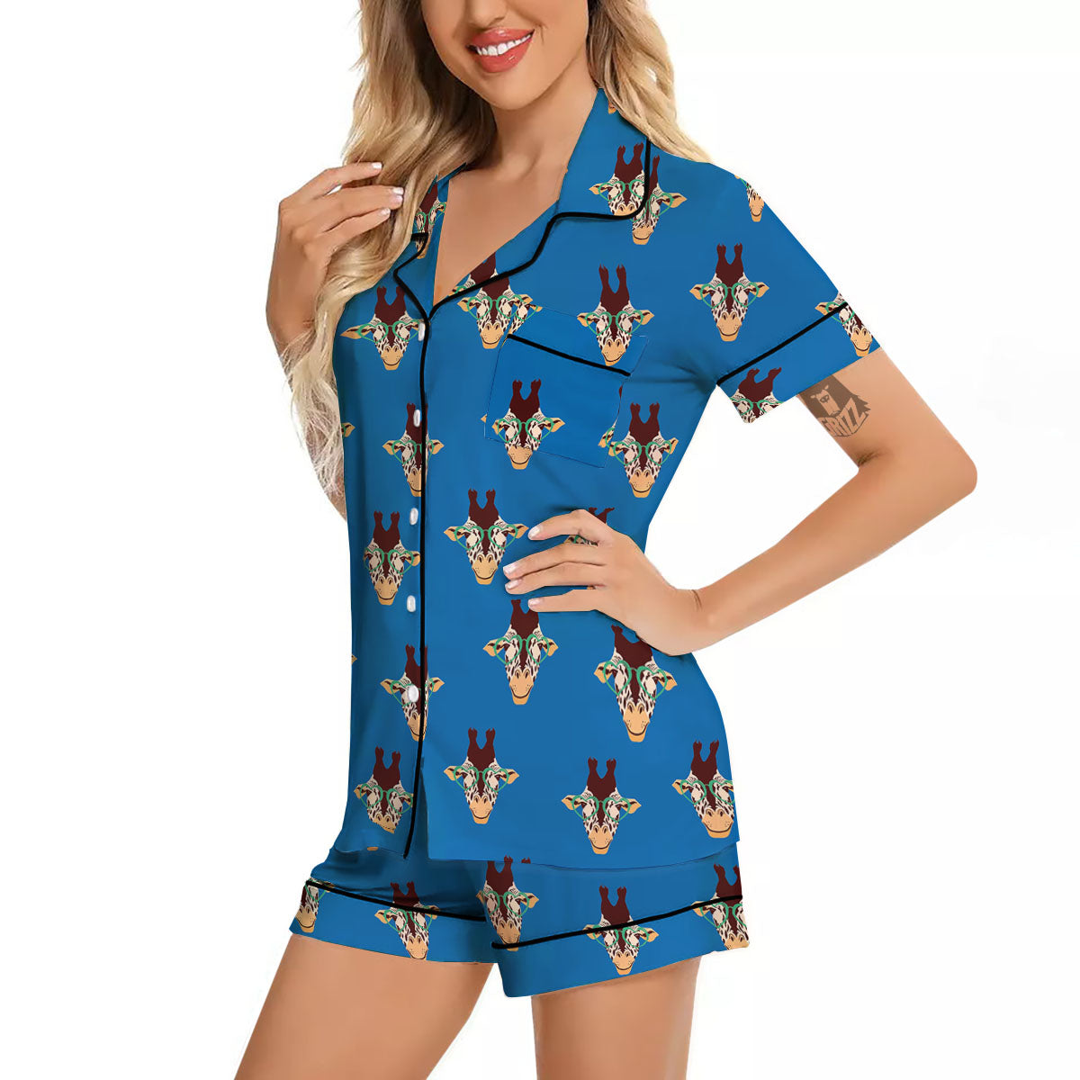 Giraffe With Glasses Print Pattern Women Silk Pajamas-grizzshop