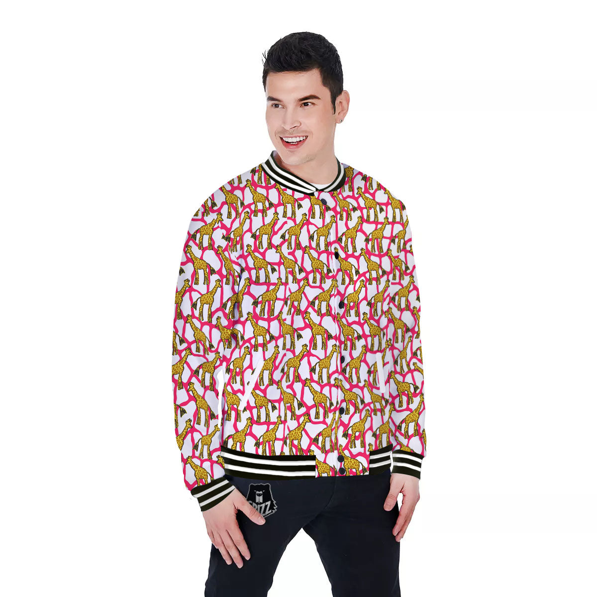 Giraffe Yellow And Pink Print Pattern Baseball Jacket-grizzshop