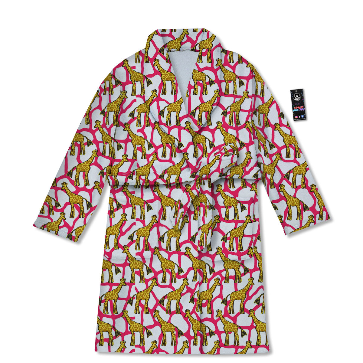Giraffe Yellow And Pink Print Pattern Bathrobe-grizzshop