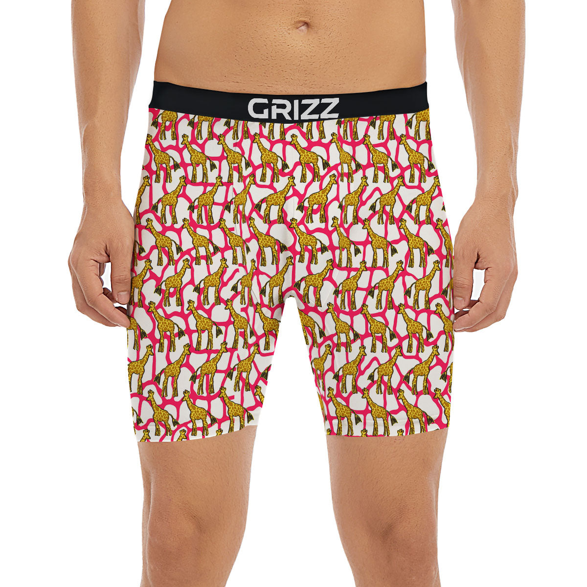 Giraffe Yellow And Pink Print Pattern Boxer Briefs-grizzshop