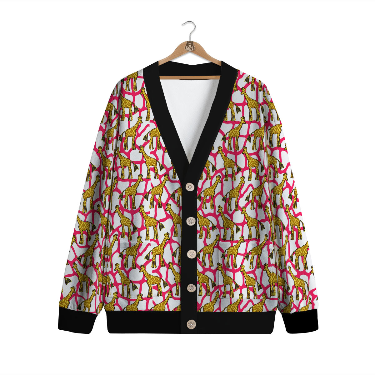 Giraffe Yellow And Pink Print Pattern Cardigan-grizzshop
