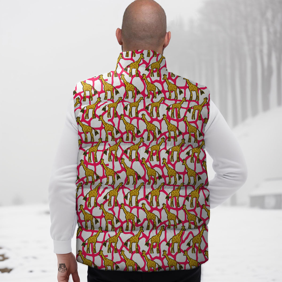 Giraffe Yellow And Pink Print Pattern Down Vest