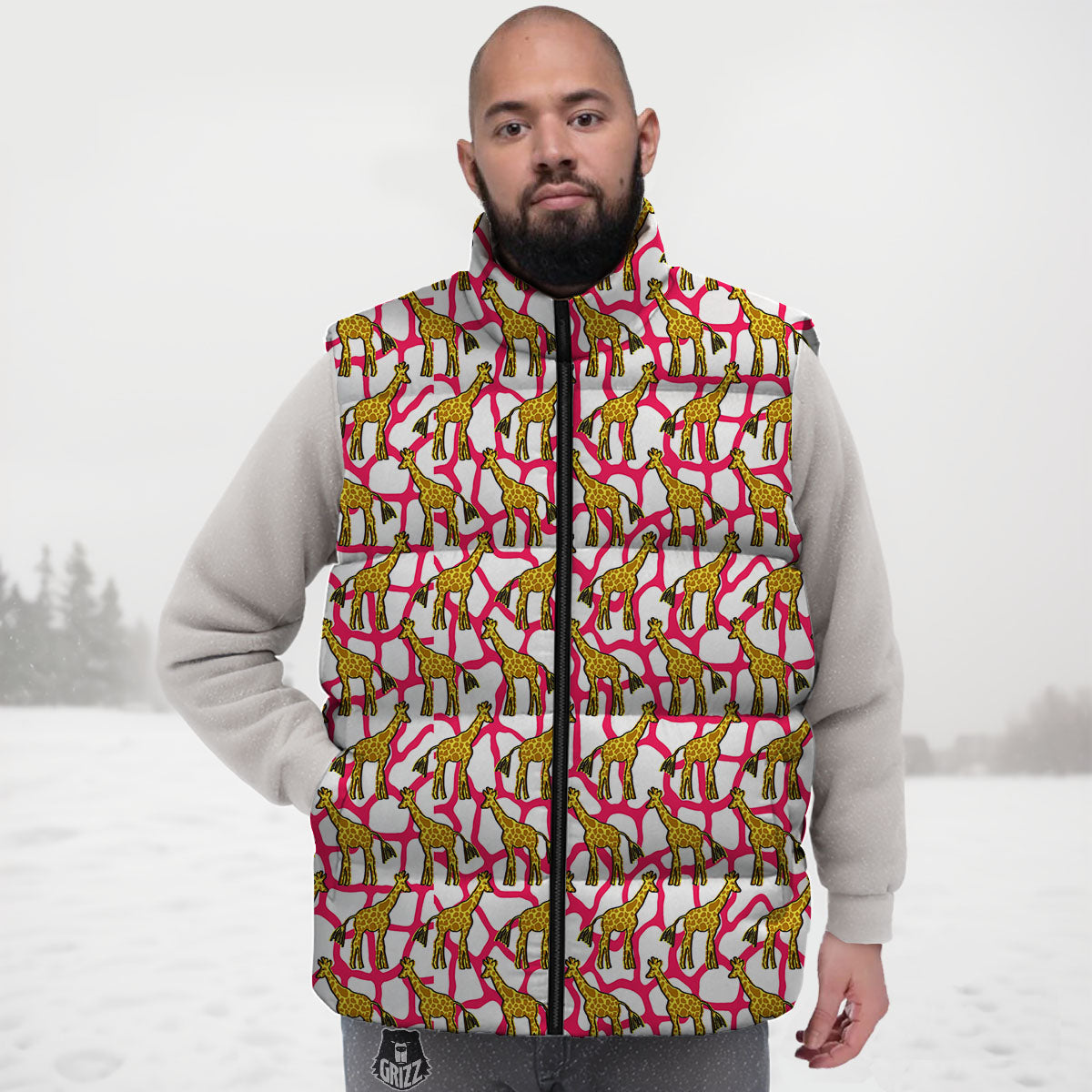 Giraffe Yellow And Pink Print Pattern Down Vest