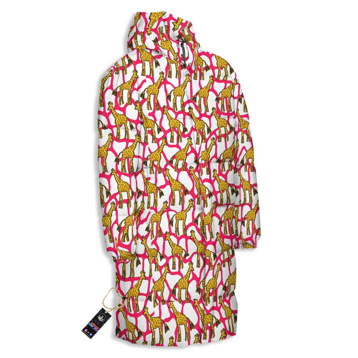 Giraffe Yellow And Pink Print Pattern Long Down Jacket-grizzshop