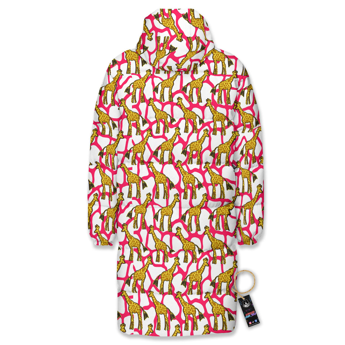 Giraffe Yellow And Pink Print Pattern Long Down Jacket-grizzshop
