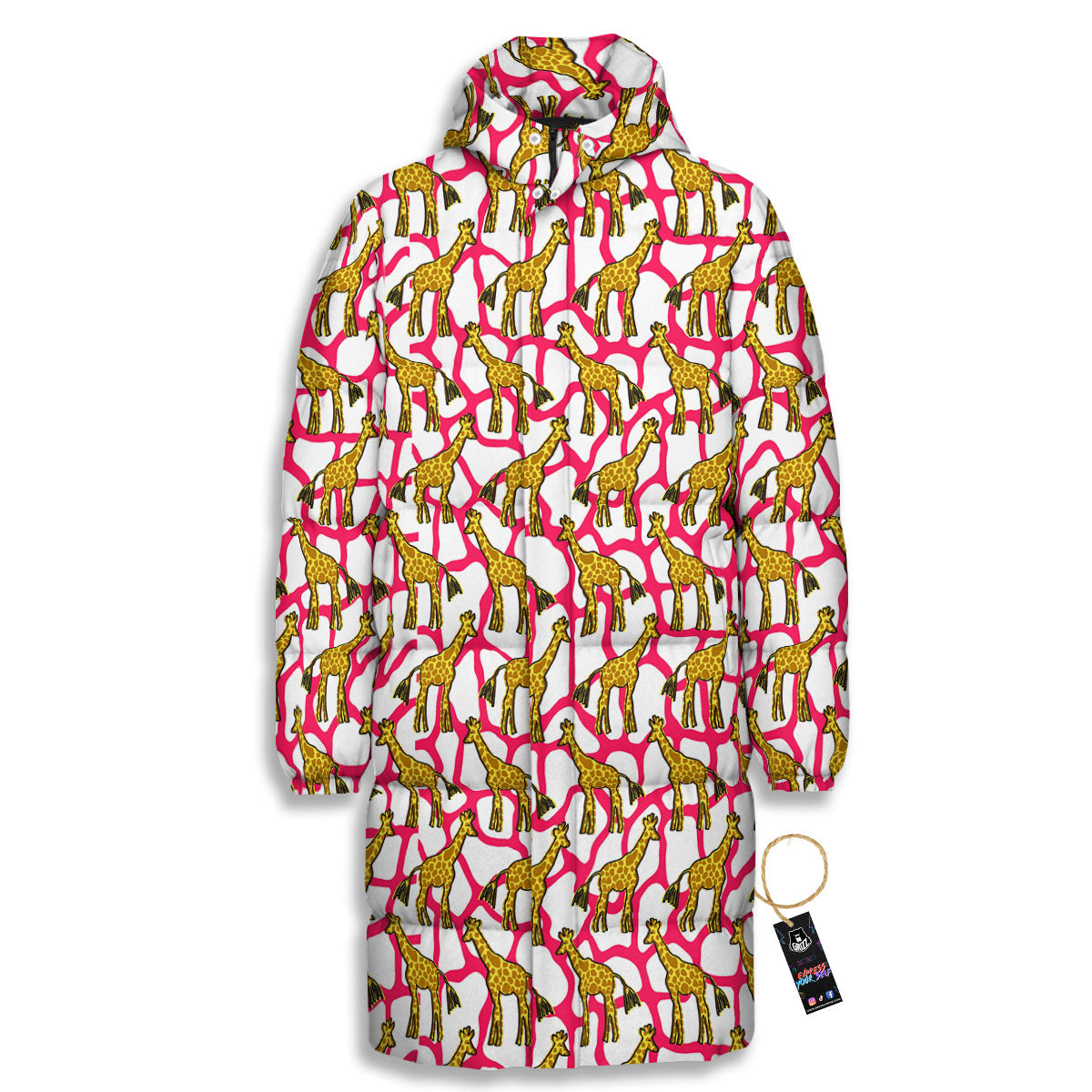 Giraffe Yellow And Pink Print Pattern Long Down Jacket-grizzshop