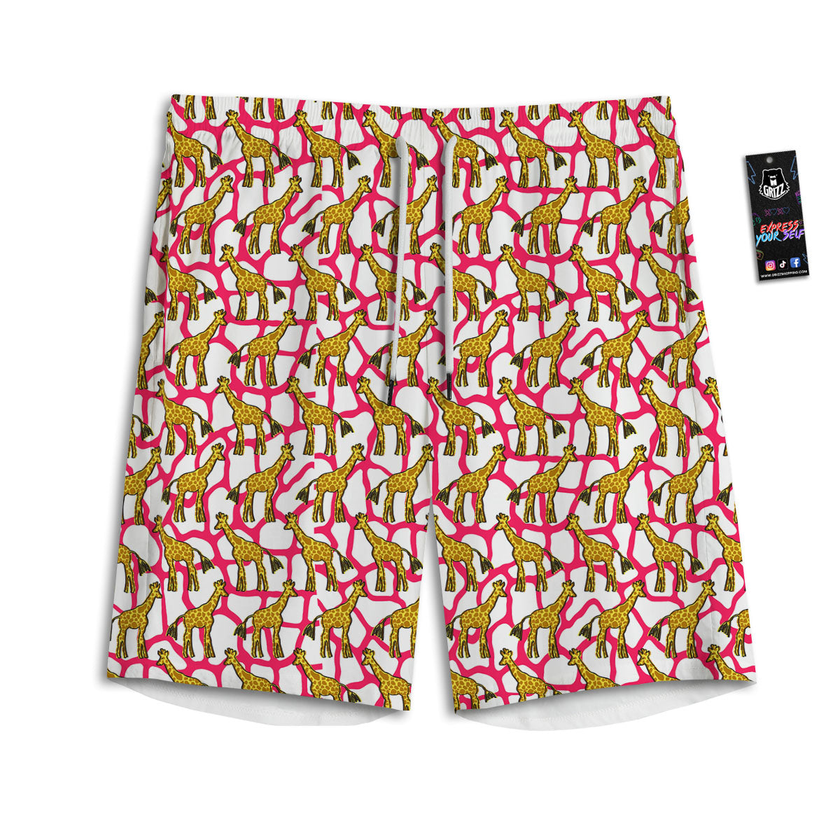Giraffe Yellow And Pink Print Pattern Men's Athletic Shorts