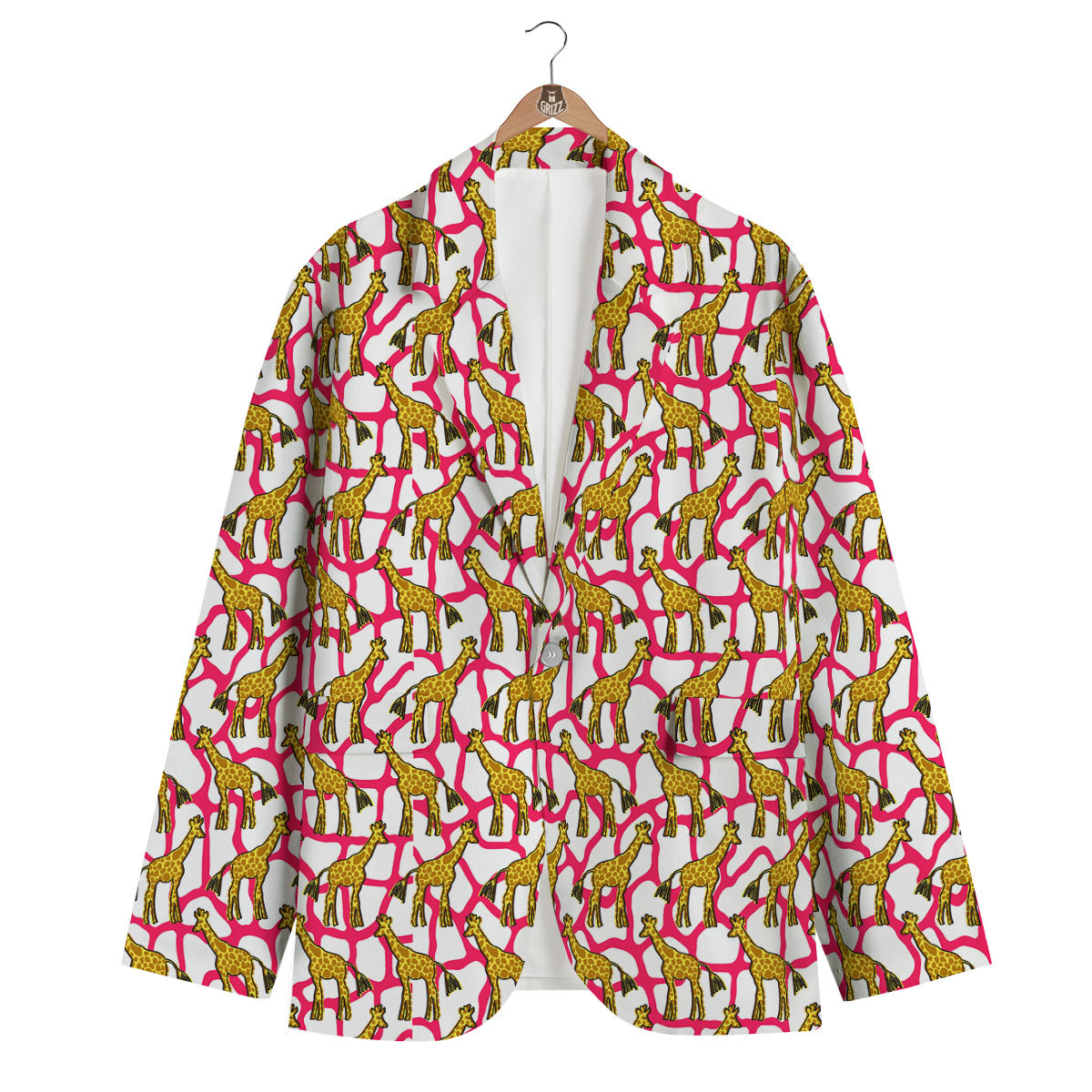 Giraffe Yellow And Pink Print Pattern Men's Blazer-grizzshop