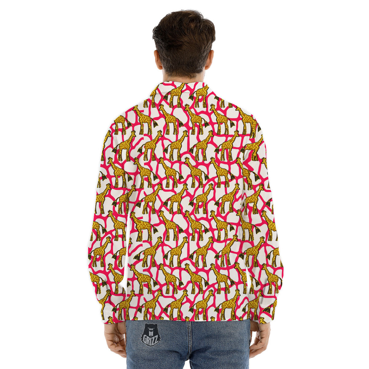 Giraffe Yellow And Pink Print Pattern Men's Dress Shirts-grizzshop