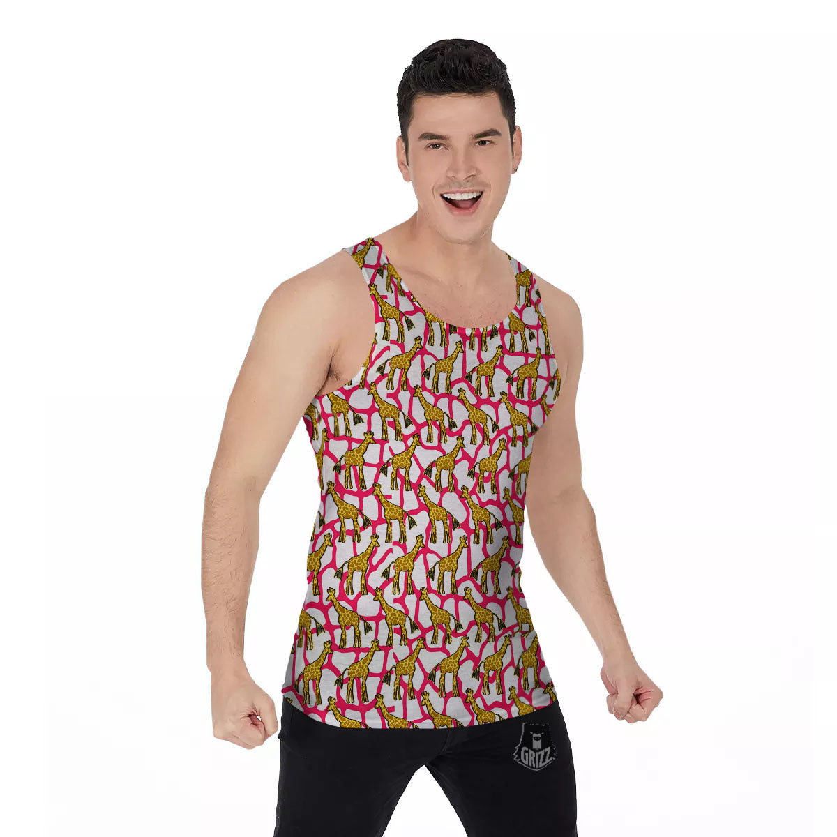 Giraffe Yellow And Pink Print Pattern Men's Tank Top-grizzshop
