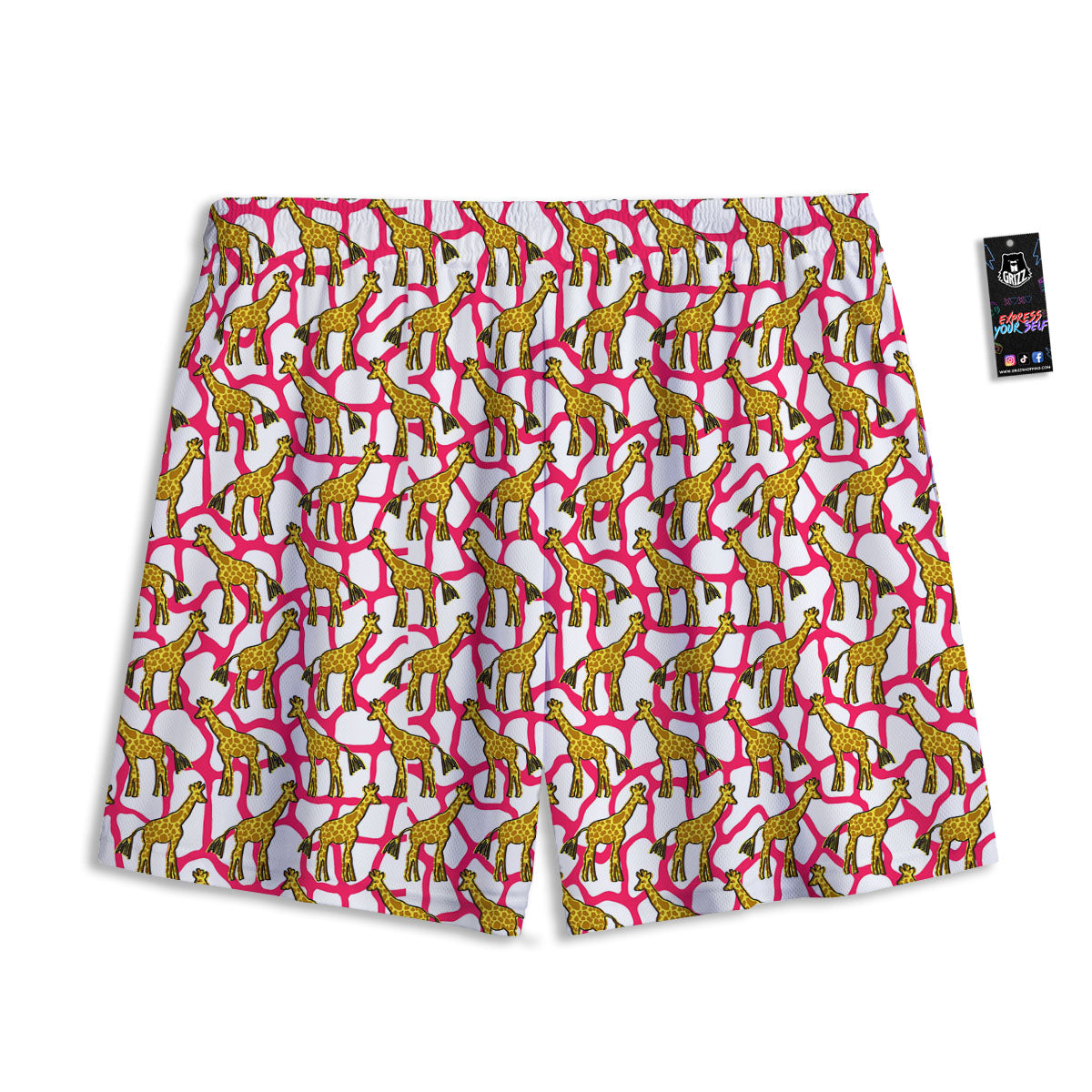 Giraffe Yellow And Pink Print Pattern Mesh Shorts