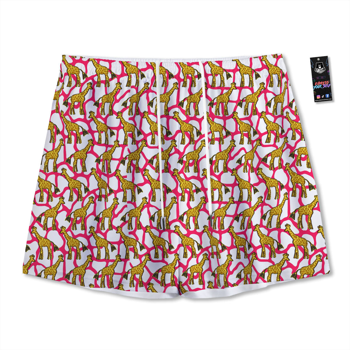 Giraffe Yellow And Pink Print Pattern Mesh Shorts