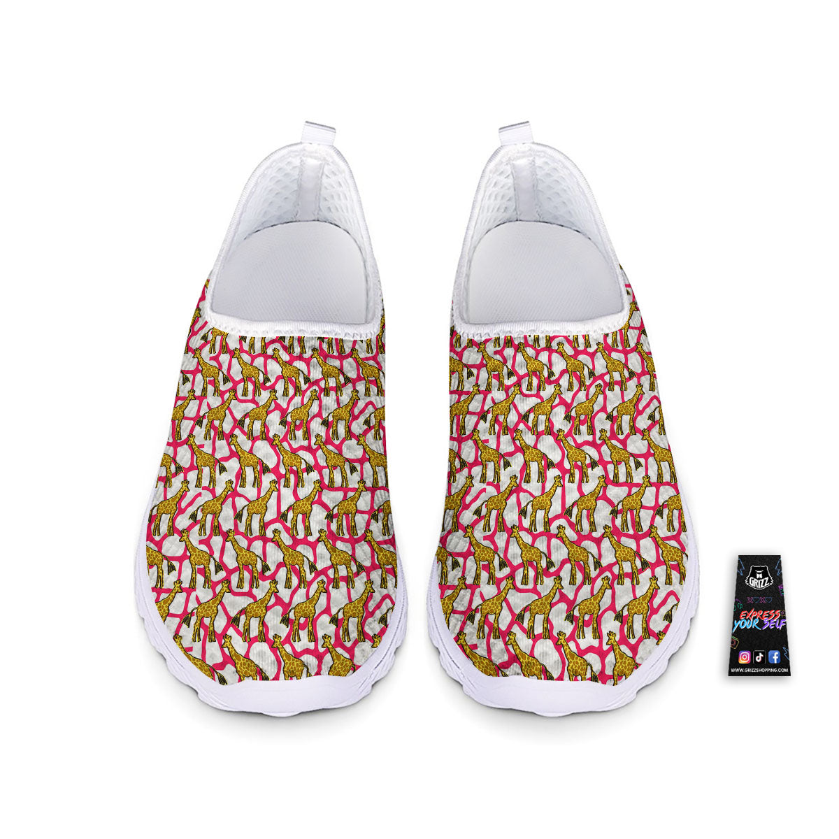 Giraffe Yellow And Pink Print Pattern Nurse Shoes-grizzshop
