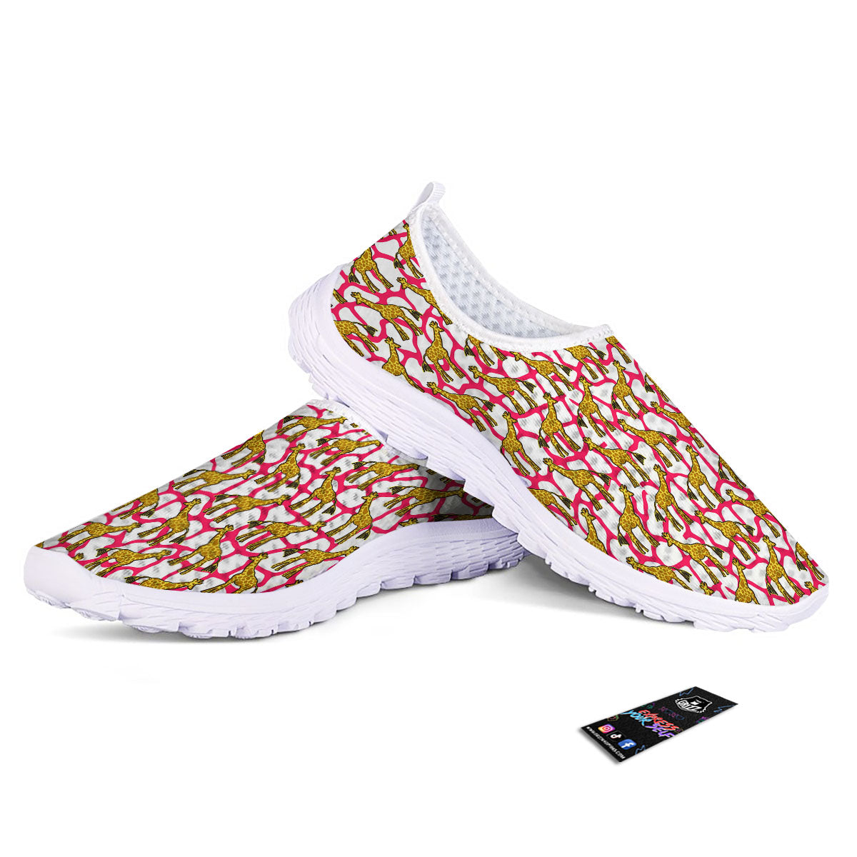 Giraffe Yellow And Pink Print Pattern Nurse Shoes-grizzshop